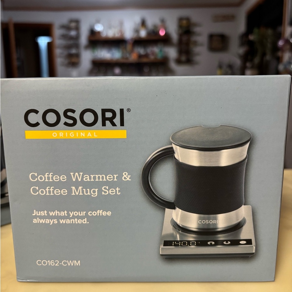 Coffee Warmer & Mug Set - Black and Silver